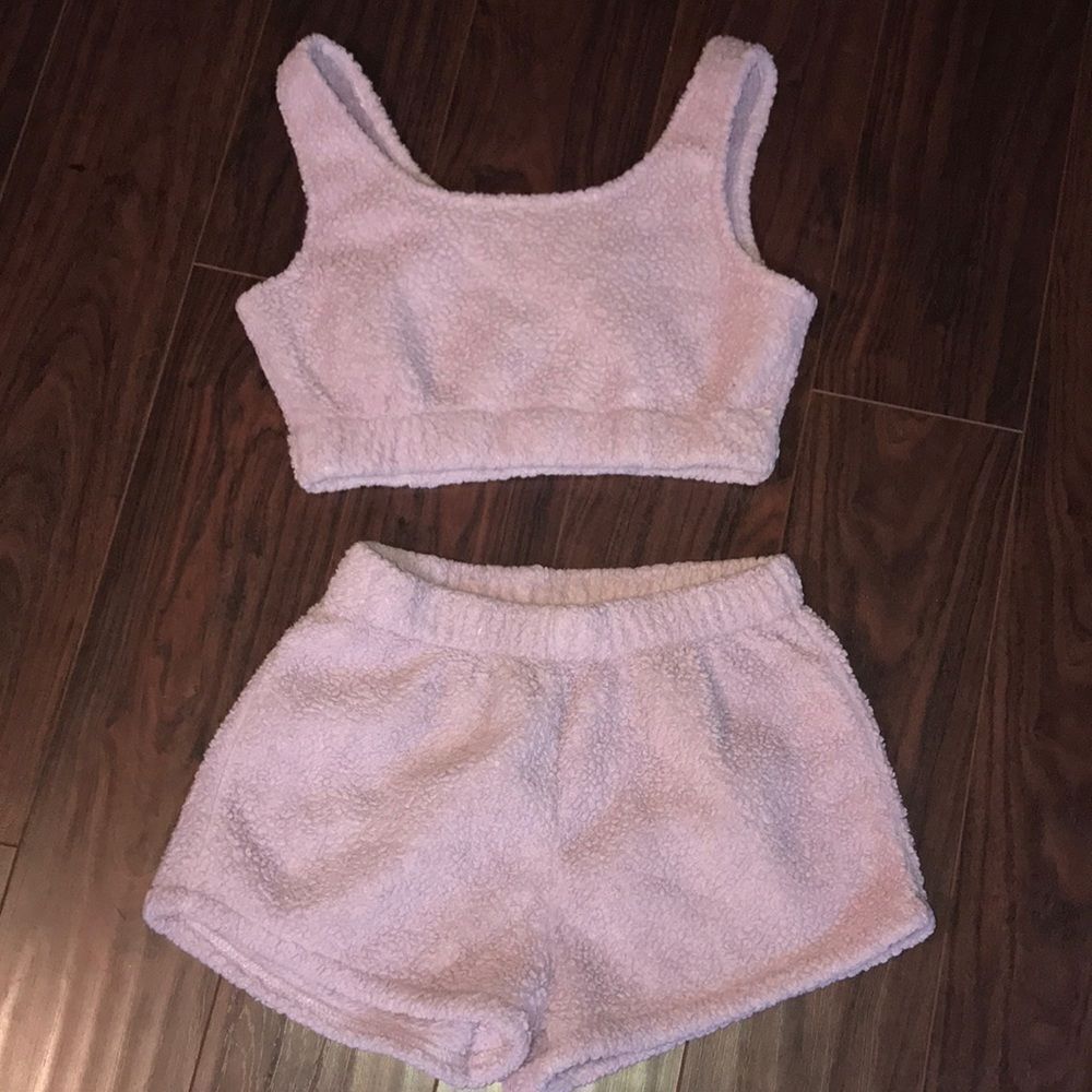 Cozy Plush Pink Lounge Set - Bralette & Shorts